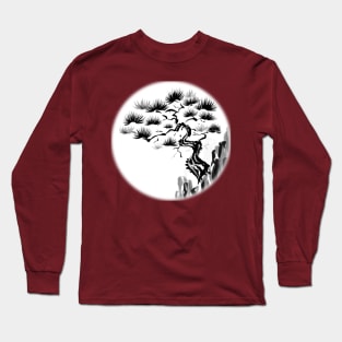 Sumi-E Pine Tree on Cliff (White BG) Long Sleeve T-Shirt